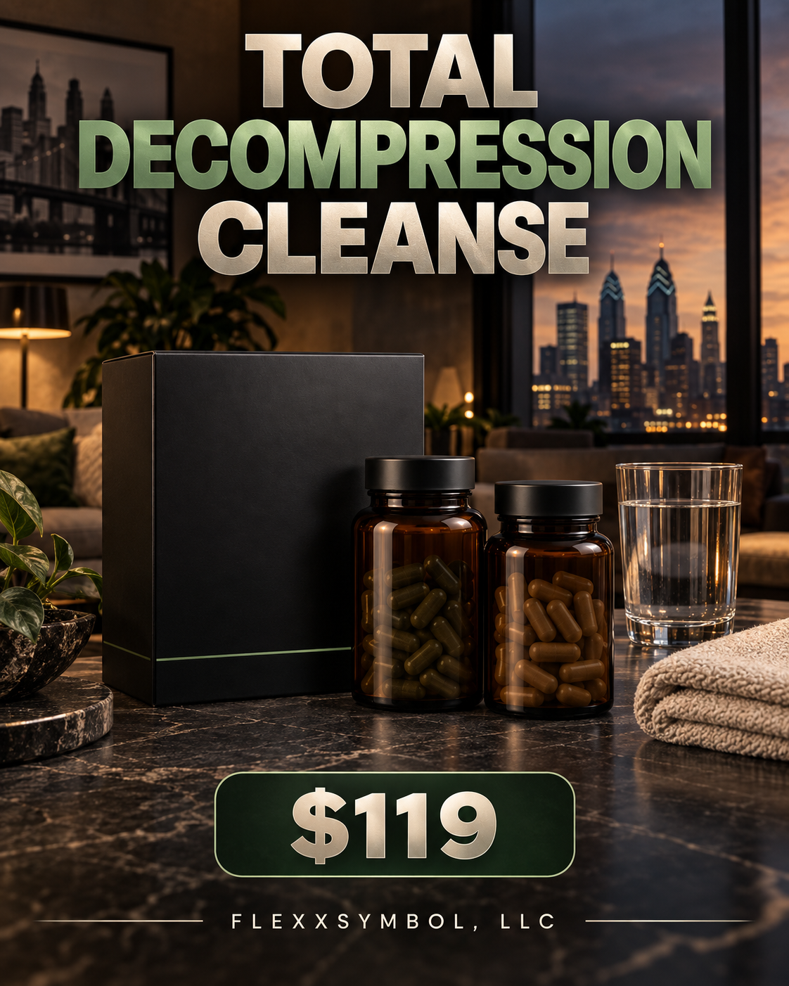 Flexxsymbol, LLC Total Decompression Cleanse with detox pack and herbal capsule products